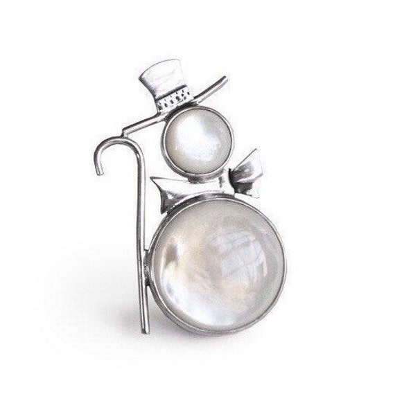 sterling Silber Schneemann Brosche Perlmutt Winter Anstecknadel von JanPalomboDesign