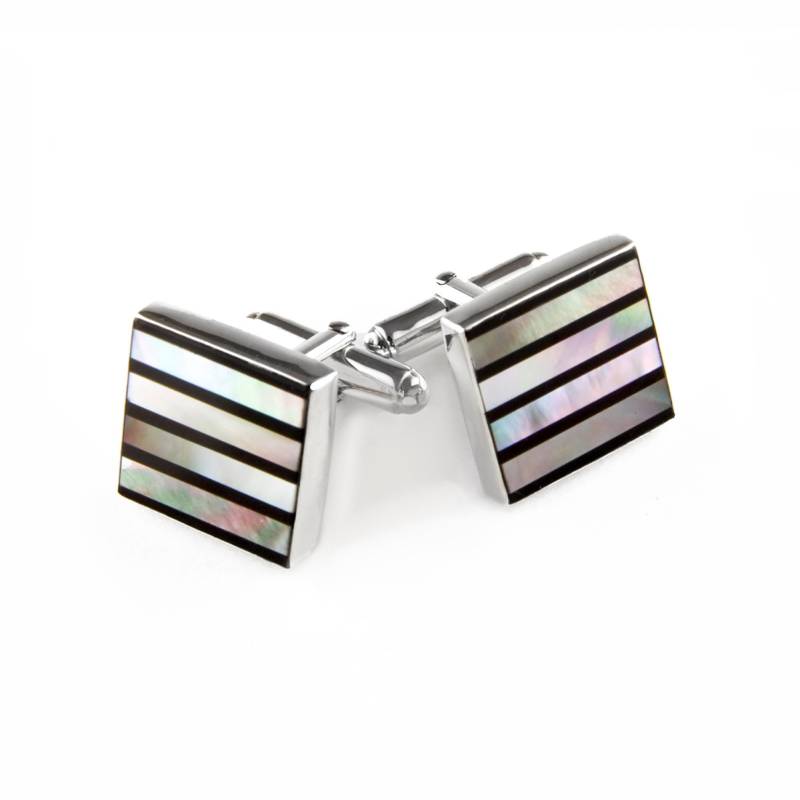 sterlingsilber Nadelstreifen-Manschettenknöpfe Onyx - & Perlmutt-Mosaik von JanPalomboDesign