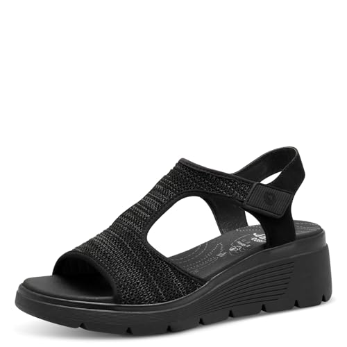 Jana Coshy Damen Sandalen flach mit Klettverschluss Bequem, Schwarz (Black), 40 EU von Jana
