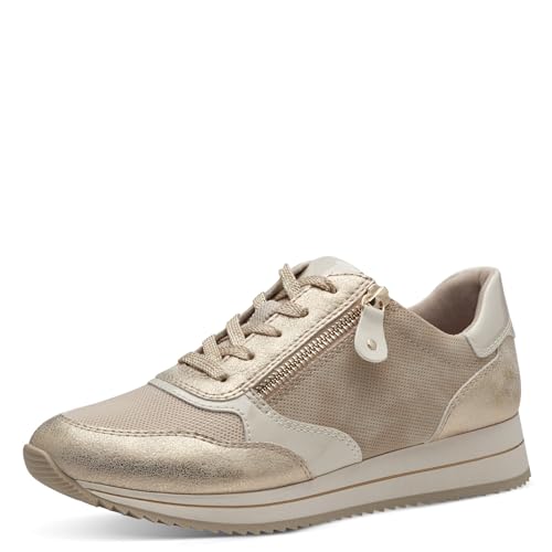 Jana Damen Sneaker flach mit Reißverschluss Vegan, Mehrfarbig (Beige/Gold), 36 EU von Jana