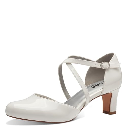 Jana Damen Pumps mit Riemen mit Blockabsatz Vegan, Weiß (White Patent), 36 EU von Jana