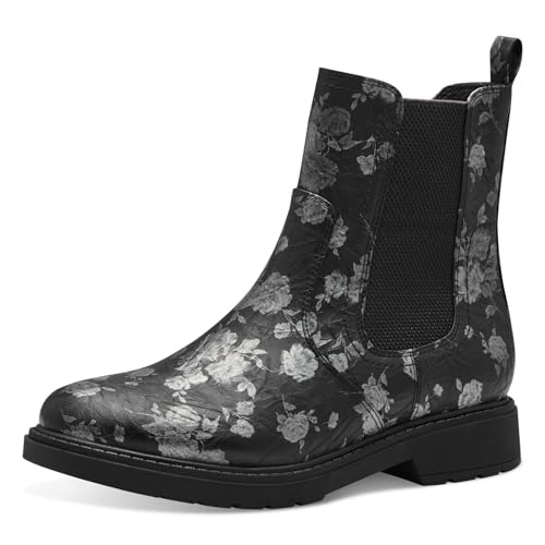 Jana Damen Chelsea Boots mit Blockabsatz Vegan, Mehrfarbig (Schwarz/Floral), 39 EU von Jana
