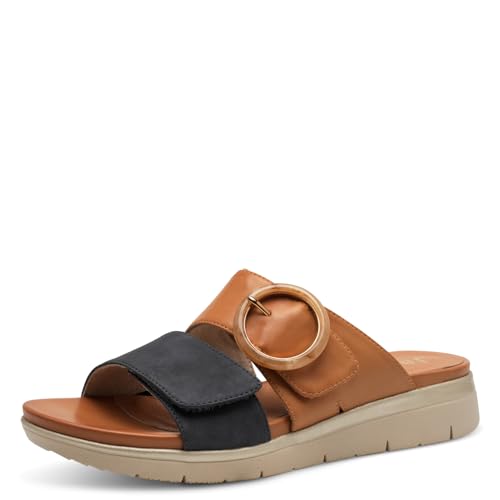 Jana Damen Pantoletten mit Klettverschluss Vegan, Mehrfarbig (Navy/Tan), 40 EU von Jana