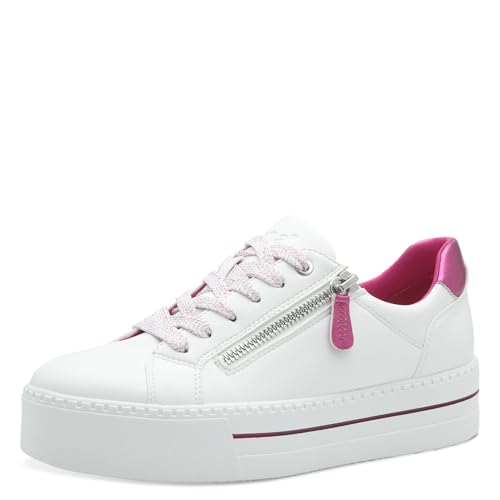 Jana Damen Plateau Sneaker mit Reißverschluss Vegan, Weiß (White/Fuxia), 40 EU von Jana