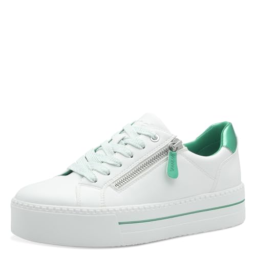 Jana Damen Plateau Sneaker mit Reißverschluss Vegan, Weiß (White/Green), 36 EU von Jana