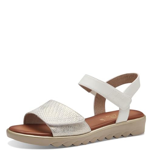 Jana Damen Sandalen flach mit Klettverschluss Vegan, Mehrfarbig (White/Gold), 36 EU von Jana