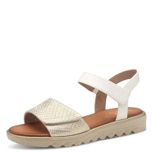 Jana Damen Sandalen flach mit Klettverschluss Vegan, Mehrfarbig (White/Gold), 39 EU von Jana
