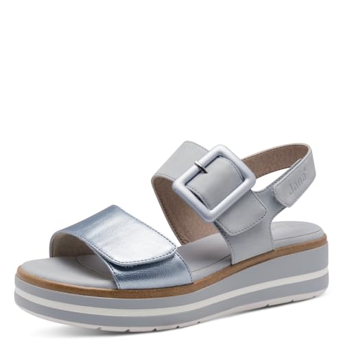 Jana Damen Sandalen flach mit Schnalle Vegan, Blau (Sky), 40 EU von Jana
