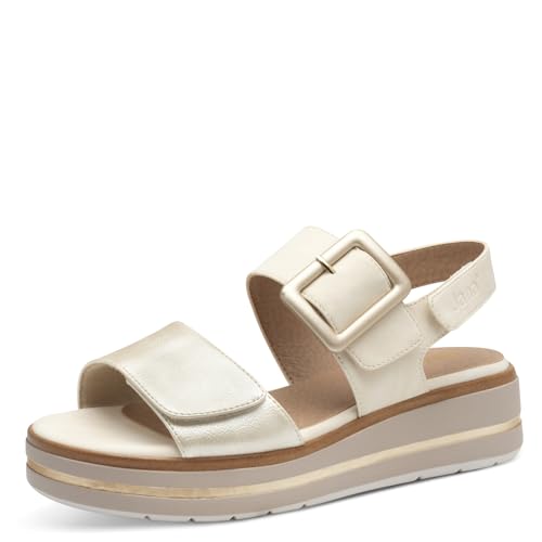 Jana Damen Sandalen flach mit Schnalle Vegan, Mehrfarbig (Beige/Gold), 41 EU von Jana