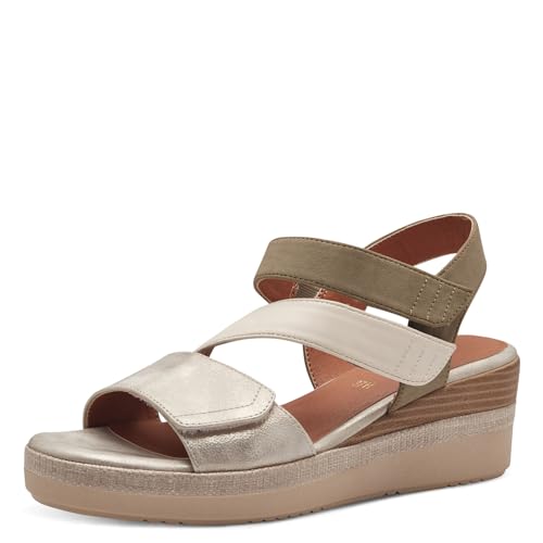 Jana Damen Sandalen mit Keilabsatz mit Klettverschluss Vegan, Mehrfarbig (Beige/Sage), 41 EU von Jana