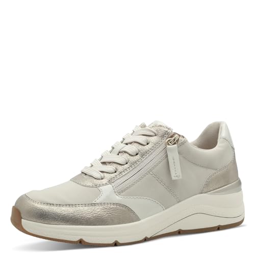 Jana Damen Sneaker flach mit Reißverschluss Vegan, Mehrfarbig (Beige/Gold), 37 EU von Jana