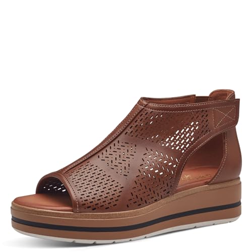 Jana Damen Sandalen mit Keilabsatz Cut Outs Vegan, Braun (Cognac), 37 EU von Jana