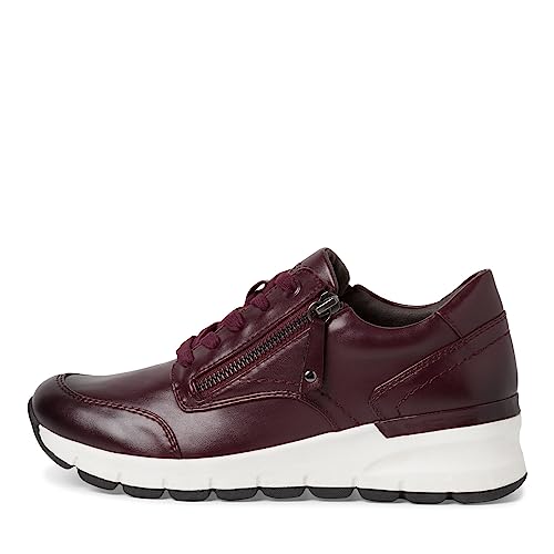 Jana Damen Plateau Sneaker aus Lederimitat mit Schnürsenkeln und Reißverschluss Weite H Mehrweite, Rot (Merlot), 39 EU von Jana