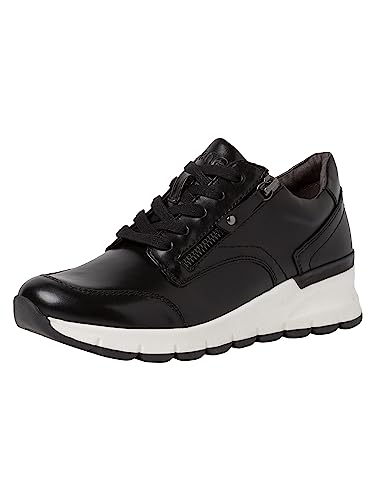 Jana Damen Plateau Sneaker aus Lederimitat mit Schnürsenkeln und Reißverschluss Weite H Mehrweite, Schwarz (Black), 37 EU von Jana