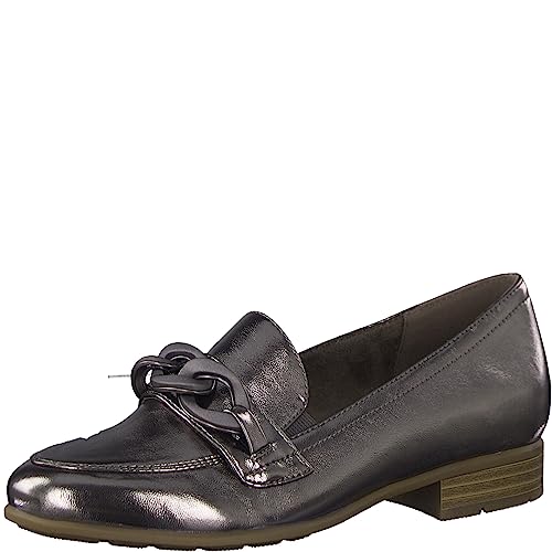 Jana Damen Loafer ohne Absatz aus Lederimitat mit Kette Weite H Mehrweite, Silber (Pewter), 37 EU von Jana