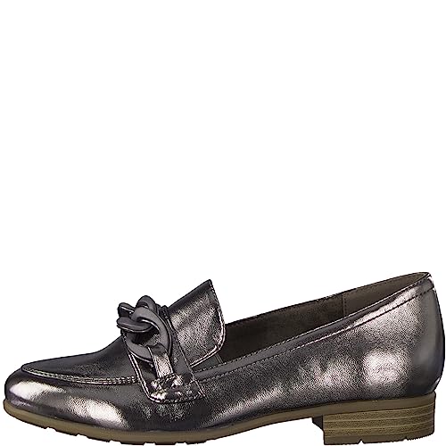 Jana Damen Loafer ohne Absatz aus Lederimitat mit Kette Weite H Mehrweite, Silber (Pewter), 38 EU von Jana