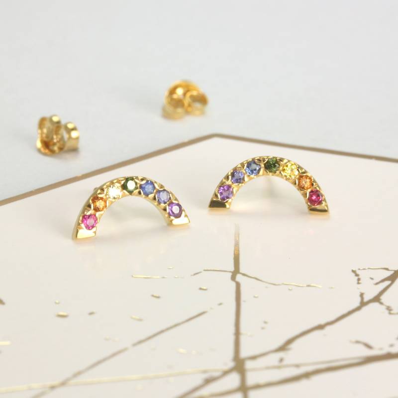 Regenbogen Saphir Ohrstecker Sterling Silber Oder Gold Schmuck Mit Geburtsstein von JanaReinhardt