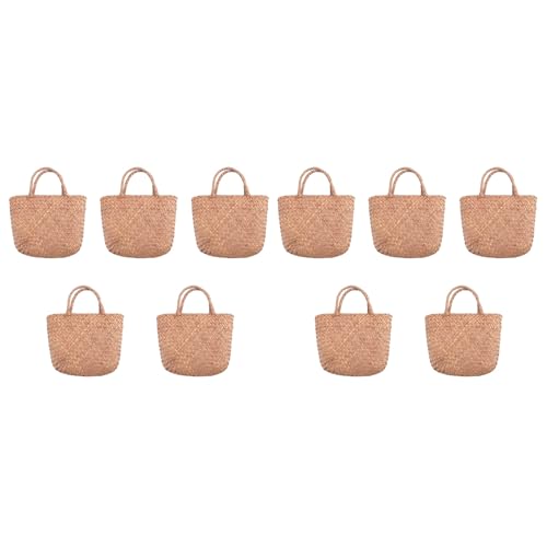 Janasiba 10X Lässige Stroh Sack Natürlicher Wicker Handtasche Frauen Geflochtene Handtasche für Garten Handgefertigte Mini Gewebtes Rattan von Janasiba