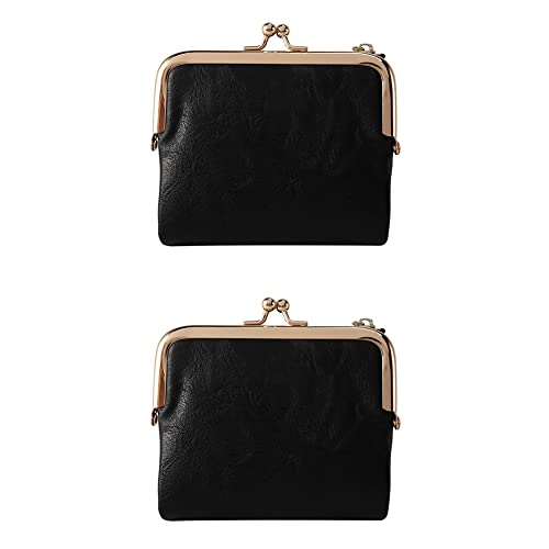 Janasiba 2X Damen Kurz Brieftasche Bifold Retro Multifunktions Geldbörse mit ReißVerschluss und Kiss Lock Schwarz von Janasiba