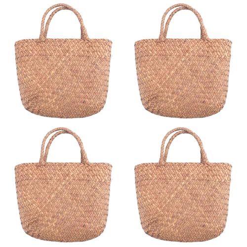 Janasiba 4X Lässige Stroh Sack Natürlicher Wicker Handtasche Frauen Geflochtene Handtasche für Garten Handgefertigte Mini Gewebtes Rattan von Janasiba