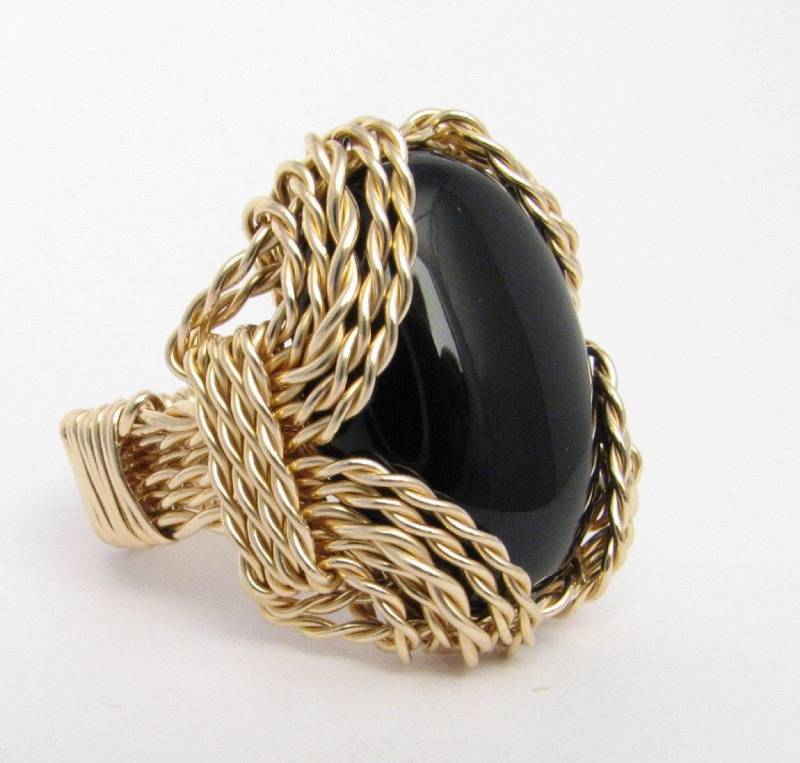 Handgemachte 14Kt Gold Filled Draht Gewickelt Schwarzer Onyx Ring von JandSGems
