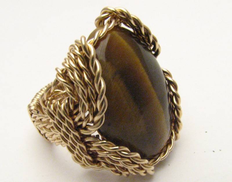 Handgemachte 14Kt Gold Filled Draht Gewickelt Tigerauge Ring von JandSGems