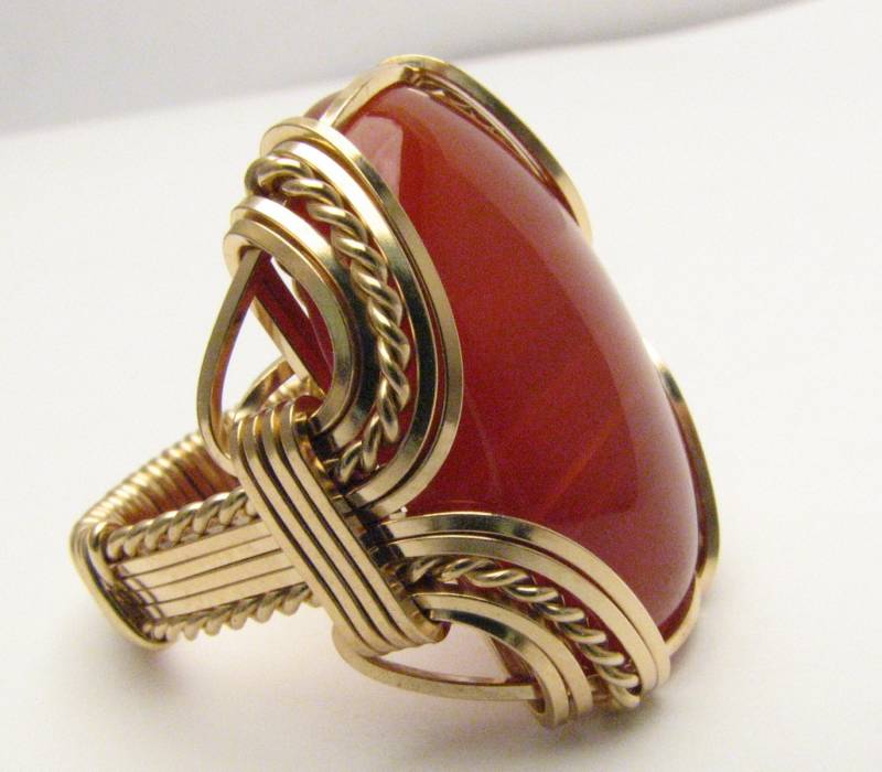 Karneol Ring 14Kt Gold Filled Draht Gewickelt Vintage Victorian Style Handgefertigt von JandSGems
