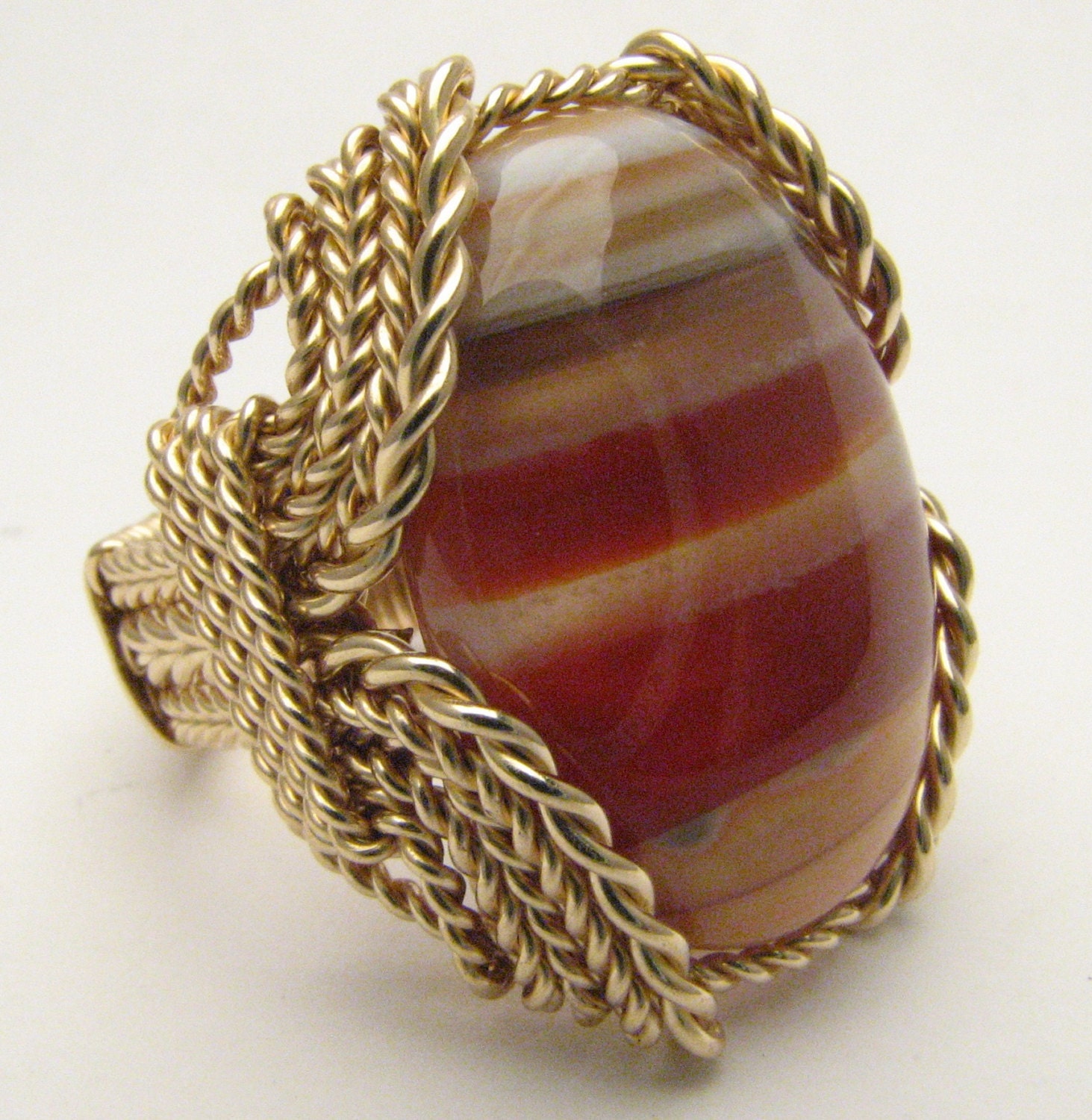 Sardonyx Ring 14Kt Gold Fill Draht Gewickelt Handgefertigtes Edelstein Band von JandSGems