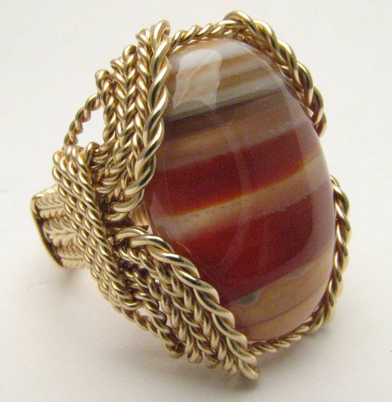 Sardonyx Ring 14Kt Gold Fill Draht Gewickelt Handgefertigtes Edelstein Band von JandSGems
