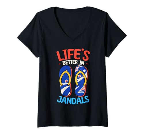 Damen Lifes Better In Jandals Beach Flip Flops New Zealand Vibes T-Shirt mit V-Ausschnitt Damen Lifes Better In Jandals Beach Flip Flops New Zealand Vibes T-Shirt mit V-Ausschnitt von Jandals Flip Flops New Zealand Beach Summer