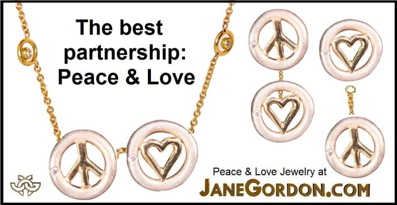 Frieden Und Liebe Die Beste Partnerschaft. Herz Peace Symbol Halskette Ohrringe. Sterling Silber, 18K Gold, Diamanten, Variationen Erhältlich von JaneAGordon