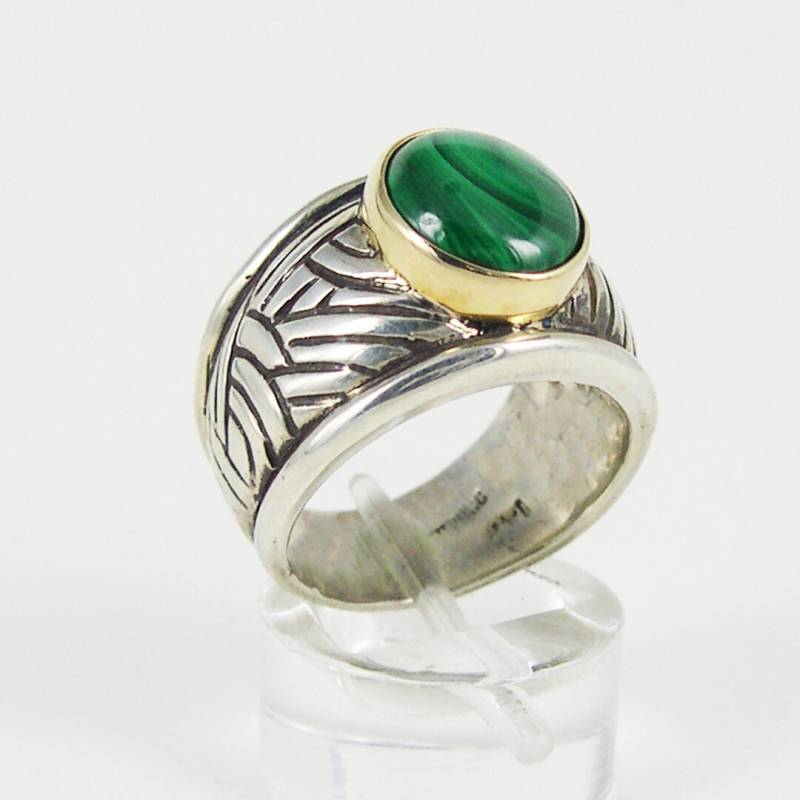 Malachit Ring-sterling Silber & 14K Gold von JaneIrisDesigns