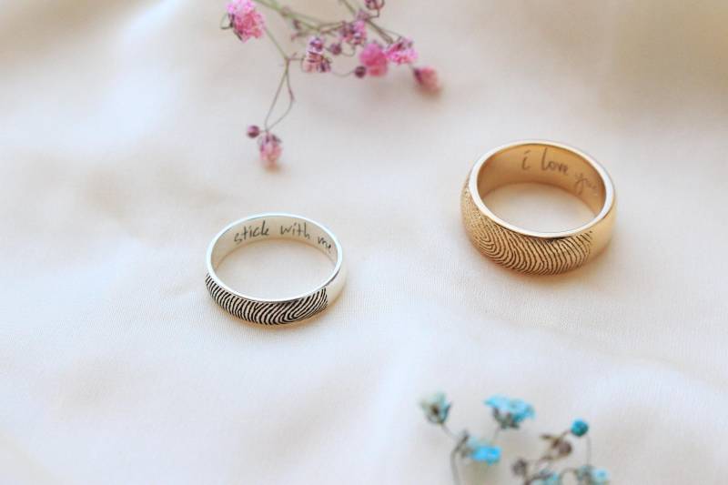 Personalisierter Fingerabdruck Sterlingsilber Ringe - Individuell Graviertes Schmuckset von JaneJewelryStore