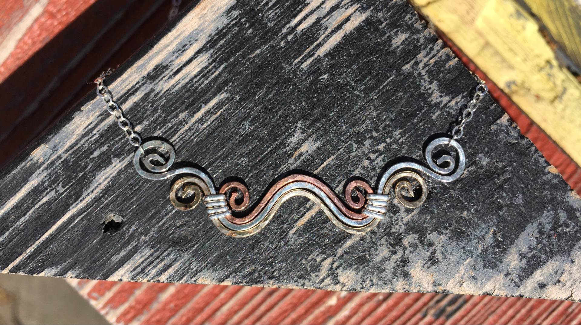 Mächtige Mississippi Flusskette Gehämmert in Sterling Silber, Gold Und Kupfer Auf Silberkette, Fluss Schmuck von JaneMcCroryJewelry