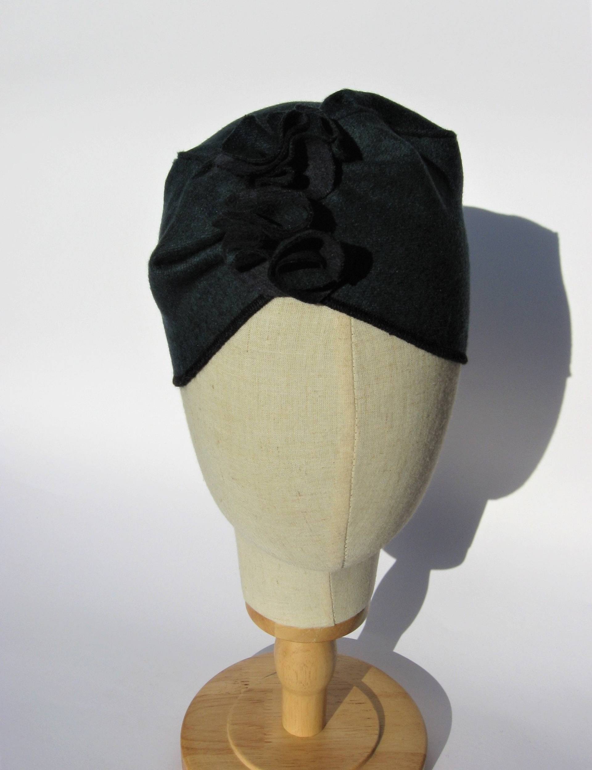 Turban Hut, Petrol Blauer Kaschmir Woll Retro Look Muetze , M 56 von Janecolori