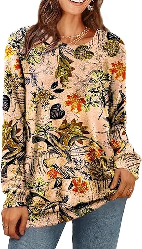 Janein Damen Pullover Oversize Lang Strickpullover Herbst Winter Rundhals Sweater mit Blumenmuster Weihnachtspullover 2XL S01DE CRP009O von Janein
