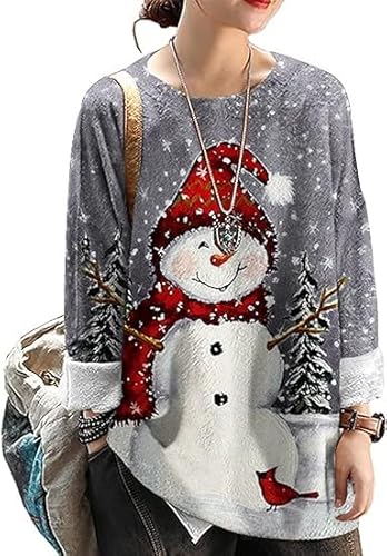 Janein Damen Pullover Oversize Lang Strickpullover Herbst Winter Rundhals Sweater mit Blumenmuster Weihnachtspullover 3XL S01DE CR148 von Janein