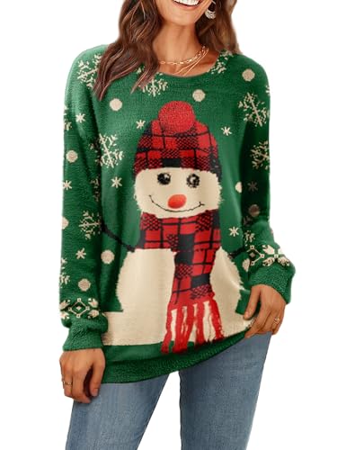 Janein Damen Pullover Oversize Lang Strickpullover Herbst Winter Rundhals Sweater mit Blumenmuster Weihnachtspullover L S01DE CR157 von Janein