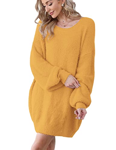 Janein Damen Pulloverkleid Oversized Drucken and Soliden Laterne Langarm Pullover Sweater Tops S08DE von Janein