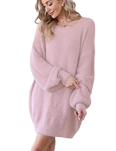 Janein Damen Pulloverkleid Oversized Drucken and Soliden Laterne Langarm Pullover Sweater Tops S08DE von Janein