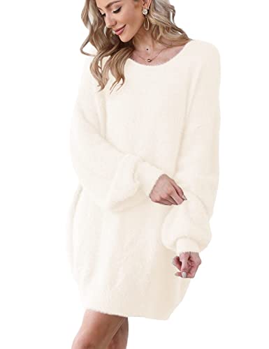 Janein Damen Pulloverkleid Oversized Drucken and Soliden Laterne Langarm Pullover Sweater Tops S08DE von Janein