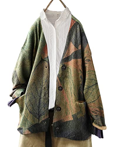 Janein Damen Strickjacke Lang Casual Lose Oversize Cardigan mit Drucken Pullover für Frauen Jumper Jacke 3XL S01TYP3DE CR105 von Janein