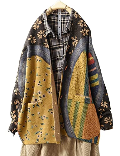 Janein Damen Strickjacke Lang Casual Lose Oversize Cardigan mit Drucken Pullover für Frauen Jumper Jacke XL S01TYP3DE CR110 von Janein
