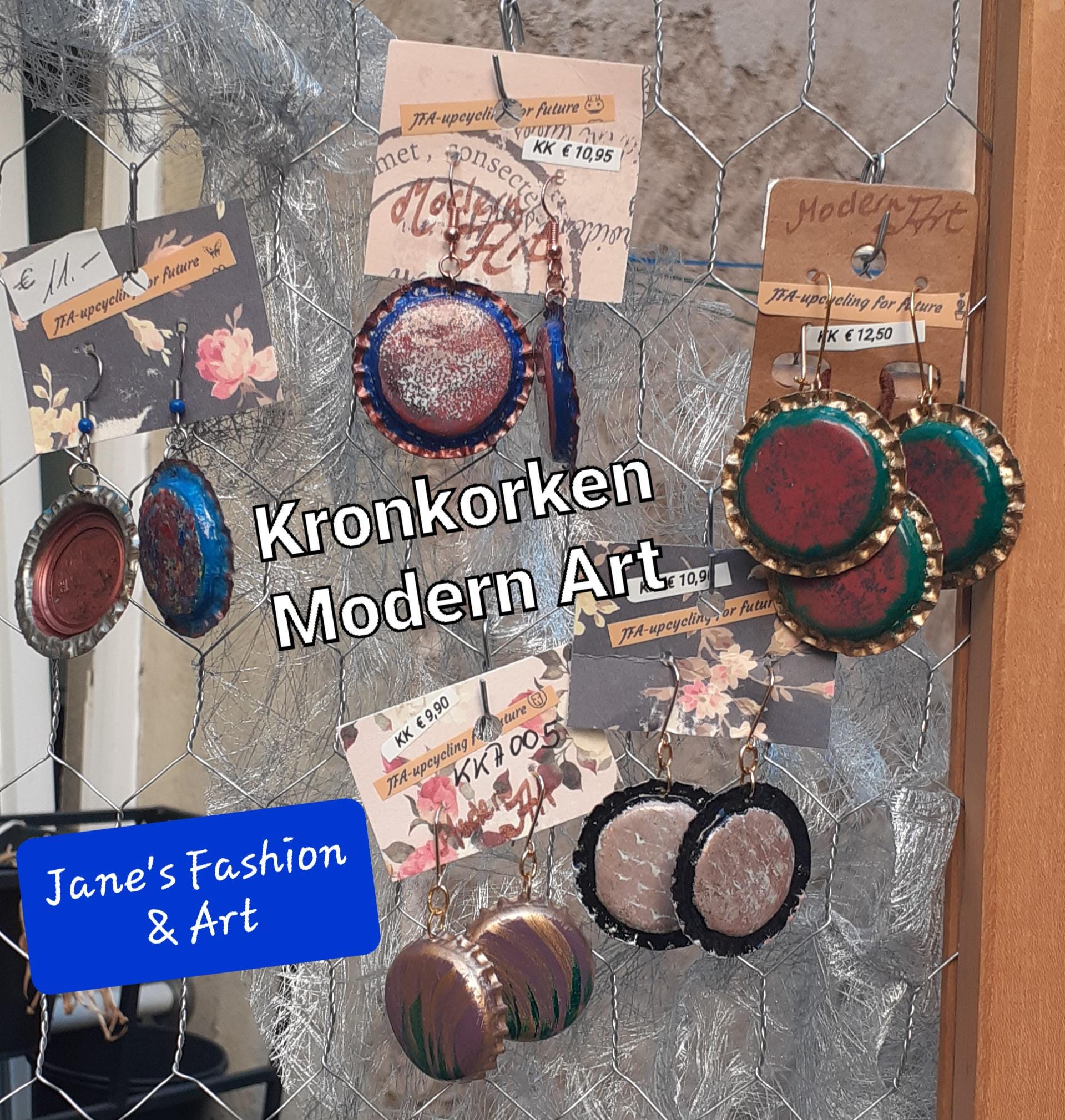 Schmuck Aus Kronkorken, "Modern Art", Ohrringe, Kettenanhänger, Einzelstücke, Unique, Handbemalt von JanesGiftIdeas