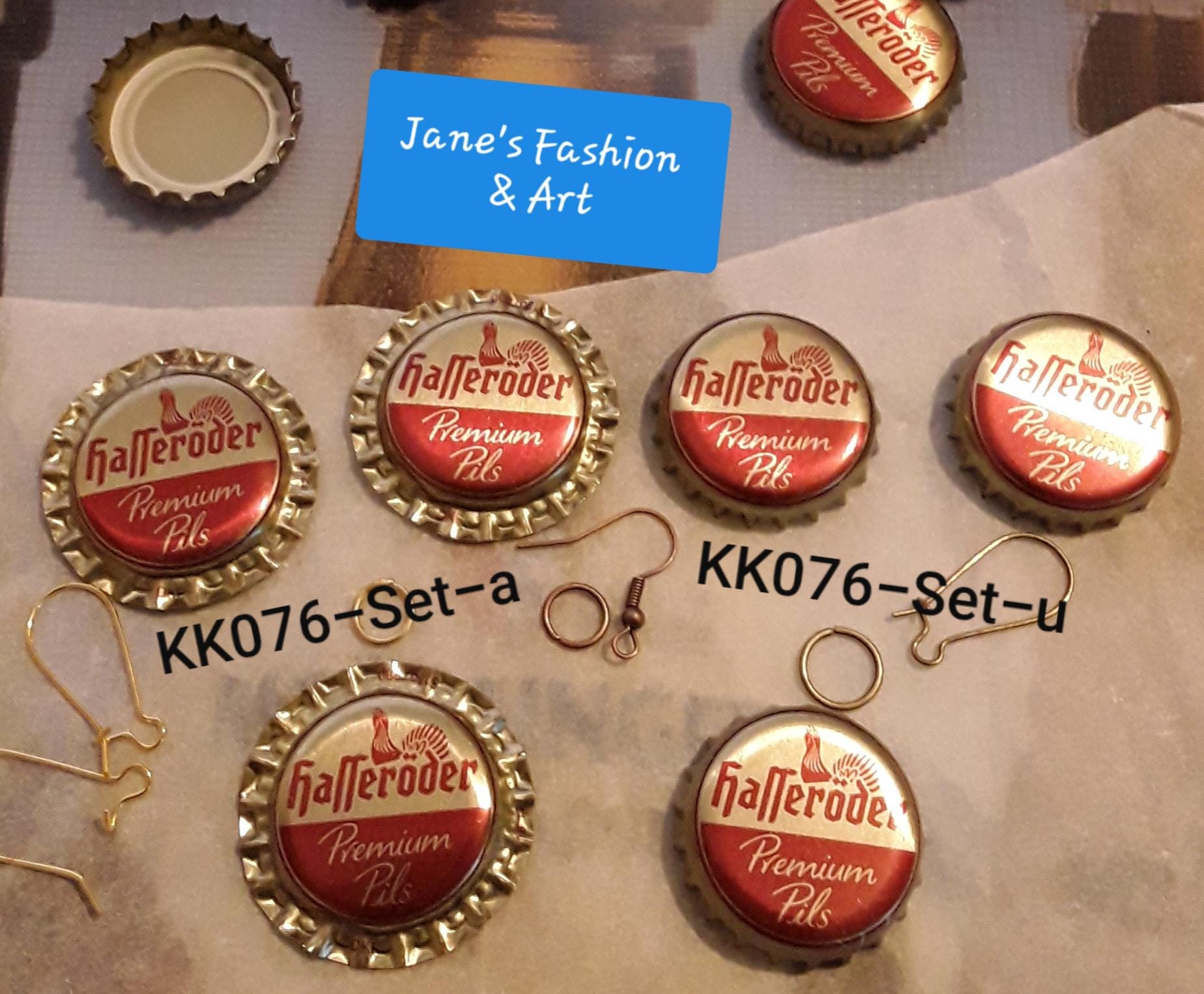 Schmuck-Set Aus #kronkorken, Ohrringe+Kettenanhänger, Hasseröder Premium Pils, Gold-Roter Deckel, Ohranhänger Wählbar, Unique von JanesGiftIdeas