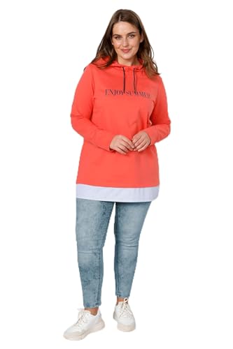 Janet & Joyce Damen große Größen Übergrößen Plus Size Hoodie, Kapuze, Schriftzug, Farb-Saumbund Koralle 50 200929510-50 von Janet & Joyce