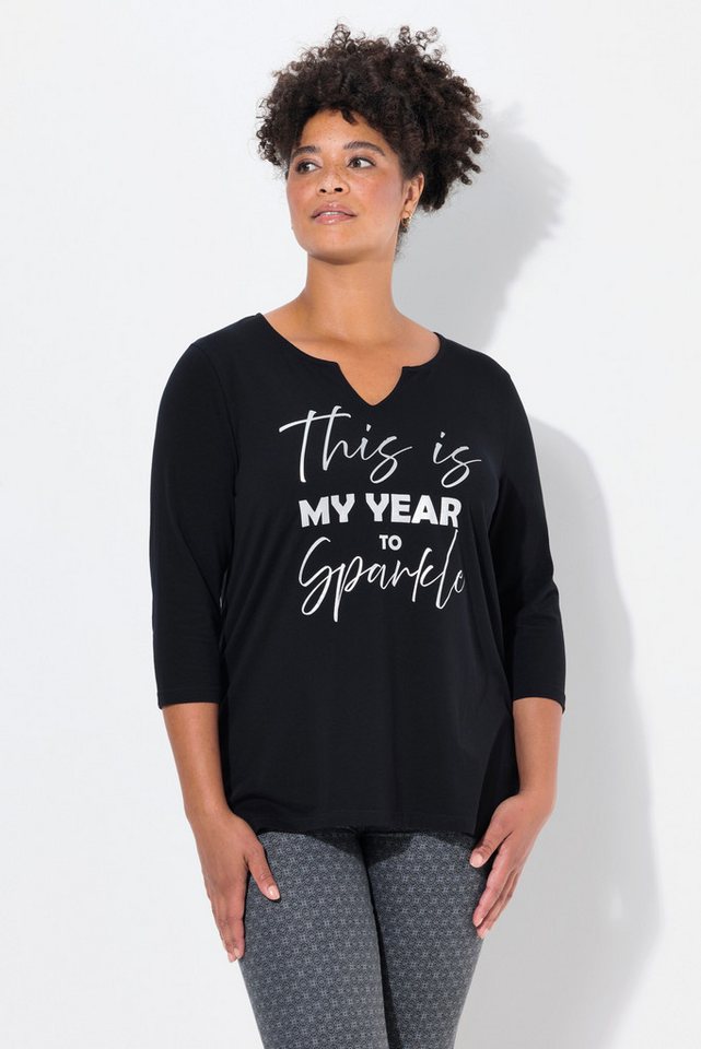 Janet & Joyce T-Shirt T-Shirt A-Linie Statement-Druck 3/4-Ärmel von Janet & Joyce