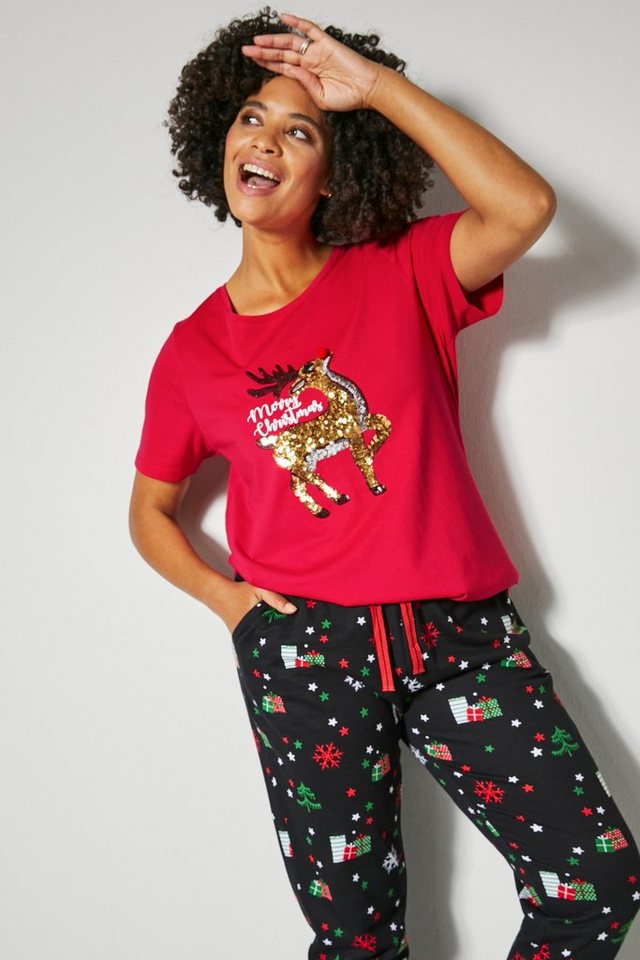 Janet & Joyce Rundhalsshirt T-Shirt Classic Fit X-Mas Glitzer-Rentier Rundhals von Janet & Joyce