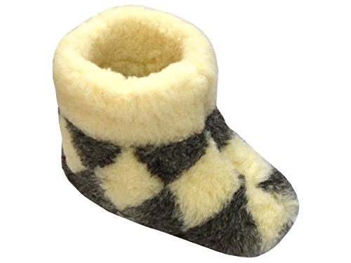 Herren Damen Hausschuhe Reine Wollhausschuhe - Hüttenschuhe Stiefel Warm Winter Wolle Warme Winterhausschuhe Schafswolle Mit Fell Schafwolle KARIERT (45) von World of Leather