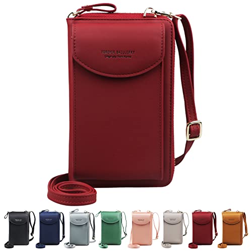Jangostor kleine Crossbody Tasche Handy - Handy Umhängetasche, Handy Mini-Tasche, Multifunktionale Handytasche mit Credit Card Slots Verstellbar Schultergurt für Handy unter 6,3 Zoll (Red) von Jangostor